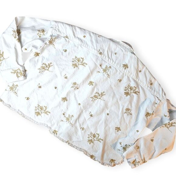 Zara White Gold Cropped Denim Jean Overshirt Button Down Jacket - Picture 7 of 9